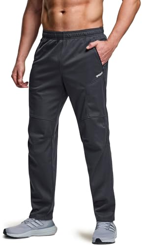 TSLA Herren Thermal windundurchlässiges Einen.Kreislauf.durchmachenhosen, mit Fleece-Futter Außen Bike Pants, Winter Kaltes Wetter Running Hose, Ykb05 1pack - Grey, 2XL von TSLA