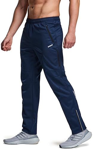 TSLA Herren Thermal windundurchlässiges Einen.Kreislauf.durchmachenhosen, mit Fleece-Futter Außen Bike Pants, Winter Kaltes Wetter Running Hose, Ykb05 1pack - Navy, 2XL von TSLA