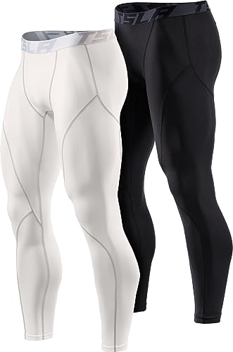 TSLA Herren Thermale Kompressionsunterwäsche Wintergear Sport-Leggings mit Fleece-Futter, 2pack Tights Black/White, XXL von TSLA