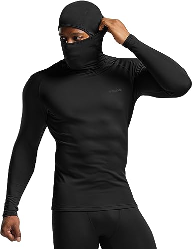 TSLA Herren Thermo-Kompressions-Shirts Hoodie mit Gesichtsmaske, Langarm Wintersport Baselayer-Top, Aktiv-Laufshirt, Yuh58 1pack - Black, L von TSLA