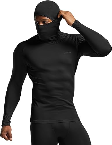 TSLA Herren Thermo-Kompressions-Shirts Hoodie mit Gesichtsmaske, Langarm Wintersport Baselayer-Top, Aktiv-Laufshirt, Yuh58 1pack - Black, S von TSLA
