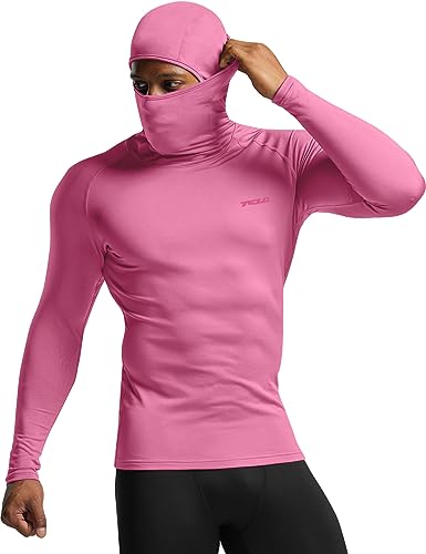 TSLA Herren Thermo-Kompressions-Shirts Hoodie mit Gesichtsmaske, Langarm Wintersport Baselayer-Top, Aktiv-Laufshirt, Yuh58 1pack - Pink, L von TSLA