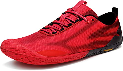 TSLA Herren Trail Running Schuhe, Leichte Athletische Zero Drop Barfußschuhe, rutschfeste Outdoor Walking Minimalist Traillaufschuhe, Bk32 1pack - Aggressive Red, 43 EU von TSLA