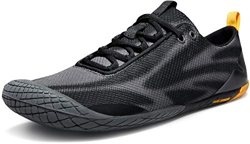 TSLA Herren Trail Running Schuhe, Leichte Athletische Zero Drop Barfußschuhe, rutschfeste Outdoor Walking Minimalist Traillaufschuhe, Bk32 1pack - Black & Grey, 39.5 EU von TSLA