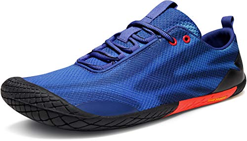 TSLA Herren Trail Running Schuhe, Leichte Athletische Zero Drop Barfußschuhe, rutschfeste Outdoor Walking Minimalist Traillaufschuhe, Bk32 1pack - Blue & Red, 47 EU von TSLA