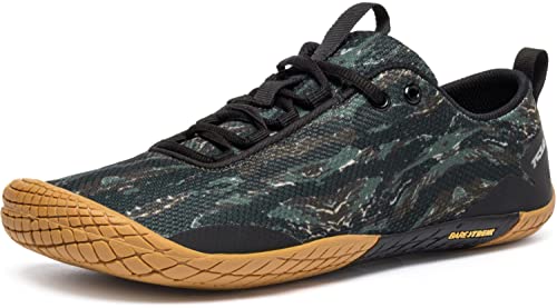 TSLA Herren Trail Running Schuhe, Leichte Athletische Zero Drop Barfußschuhe, rutschfeste Outdoor Walking Minimalist Traillaufschuhe, Bk32 1pack - Tiger Camo, 47.5 EU von TSLA