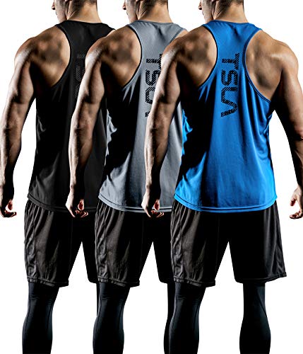 TSLA Herren Y-Back Tank Tops im 3er-Pack, Dry-Fit, athletisches, ärmelloses Bodybuilding Gym-Tank-Top Shirt, Mtn33 3pack - Black/Grey/Sky, L von TSLA