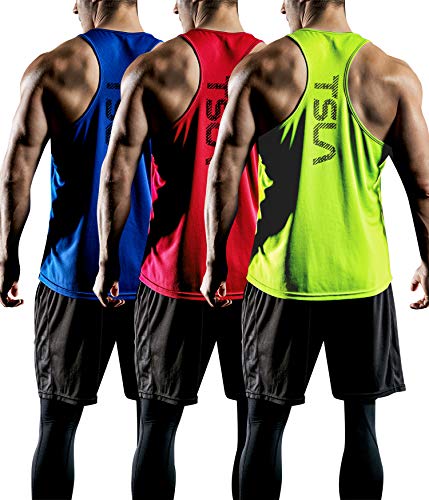 TSLA Herren Y-Back Tank Tops im 3er-Pack, Dry-Fit, athletisches, ärmelloses Bodybuilding Gym-Tank-Top Shirt, Mtn33 3pack - Blue/Red/Neon Yellow, M von TSLA