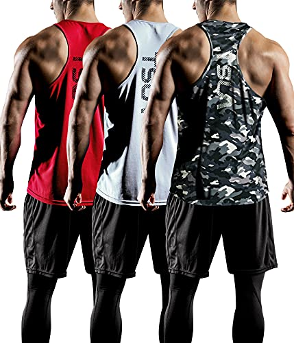 TSLA Herren Y-Back Tank Tops im 3er-Pack, Dry-Fit, athletisches, ärmelloses Bodybuilding Gym-Tank-Top Shirt, Mtn33 3pack - Camo Black/White/Red, L von TSLA