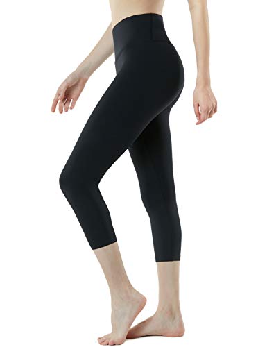 TSLA Yoga Leggings mit Bauch-Kontrolle und hoher Taille für Workout Capri-Pants mit Taschen für Damen, Fyc62 1pack - Black, S von TSLA