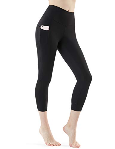 TSLA Yoga Leggings mit Bauch-Kontrolle und hoher Taille für Workout Capri-Pants mit Taschen für Damen, Fyc64 1pack - Black, S von TSLA