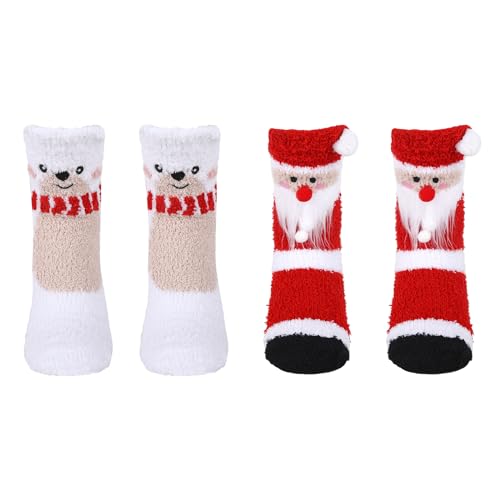 2 Flauschige Socken Weihnachtssocken Gemütliche Slipper -Socken Weihnachtssocken Weihnachts Schuppen Socken Warme Koralle Fleece Weihnachten Socken Fuzzy ​Fleece SockenWinterschlafsocke (Style A) von TSLBW