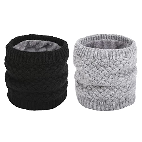 2 Stück Winter Halswärmer Thermo Snood Schal mit Fleece Gefüttert Unisex Dicker Gestrickter Kreisschal Winter-warmer Hals für Herren und Damen Sport-Halsmanschette Snood Gesichtsmaske von TSLBW