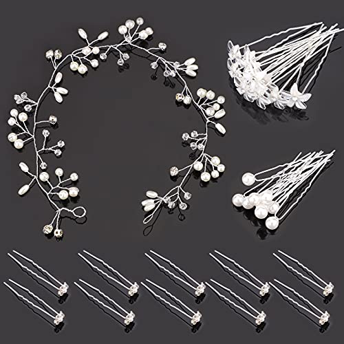 30 Stk Kristallblume Haarnadel und 1 Perlkristall Stirnband Brautblumenkristall Strass U-förmige Haarnadeln Hochzeit Haarschmuck Pearl Flower Haarnadeln Zubehör Alltagskleidung Frauen Mädchen von TSLBW