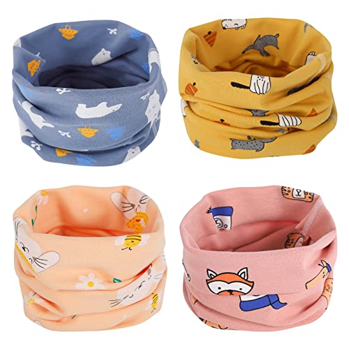 4 Stück Kinder Loop Schal Baby Wärmer Baumwolle Schal Jungen Mädchen Baumwolle Schlauchschal Kinder Mehrzweck Loop Schals Halstuch Kleinkind Winddicht Winter Frühling Herbst Wärmer Schals von TSLBW