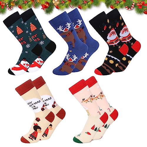 5 Paare Weihnachten Neuheit Socken Santa Claus Schneemann Elch Lebkuchenmann Weihnachts Socken Set Unisex Cartoon Weihnachten Midi Baumwolle Socken für Erwachsene Kinder Neuheit Weihnachts geschenk(B) von TSLBW