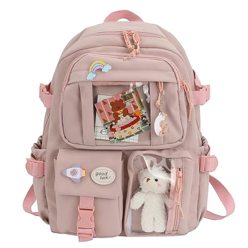 Kawaii Rucksack, Kawaii Rucksack mit Kawaii Pin und Zubehör, Kawaii Rucksack für Mädchen Schüler, Niedlicher ästhetischer Reiserucksack für Teenager-Mädchen von TSLBW