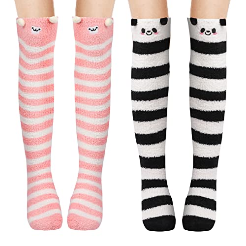 TSLBW 2 Paar Kuschelsocken Kuschel Flauschig Weiche Socken Dicke Warme Wintersocken Thermosocken Socken Winter Baumwollsocken Damen Warme Wintersocken Damen Socken Flauschige Wintersocken von TSLBW