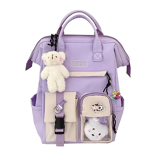 TSLBW Kawaii Rucksack, Kawaii Rucksack mit Kawaii Pin und Zubehör, Kawaii Rucksack für Mädchen Schüler, Niedlicher ästhetischer Reiserucksack für Teenager-Mädchen von TSLBW