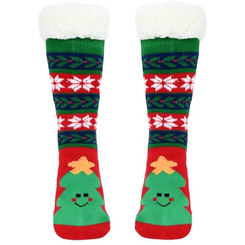 TSLBW Weihnachten Slipper Socken, Kuschelsocken Damen Weihnachtssocken für Indoor Haus Haus Boden, Weihnachten Geschenk (Rot-grün) von TSLBW