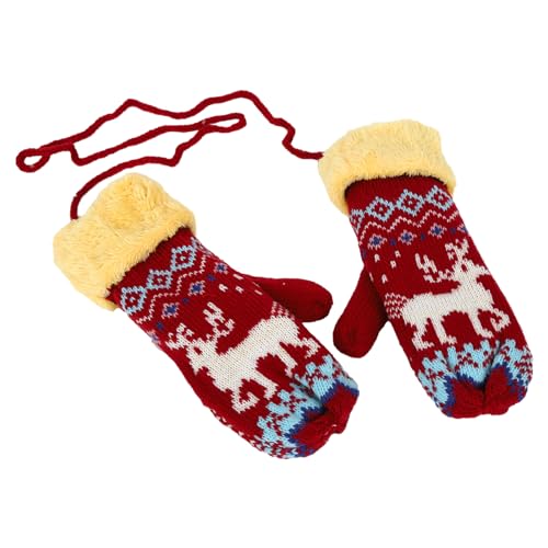 TSLBW Weihnachtshandschuh, Rot Winter Handschuhe Schnee Rentier Druck Halten Warm für Frauen und Männer (Kirschrot) von TSLBW