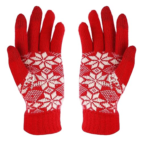 TSLBW Weihnachtshandschuh, Rot Winter Handschuhe Schnee Rentier Druck Halten Warm für Frauen und Männer (Rot) von TSLBW