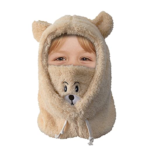 Wintermütze Balaclava Mädchen Fleece Balaclava 3 in 1 Hut Maske Schal Set Mädchen Winddicht Plüsch Balaclava Bär Kinder Balaclava Plüsch Beanie Hut für Outdoor Skifahren Wandern Geschenk (Khaki) von TSLBW