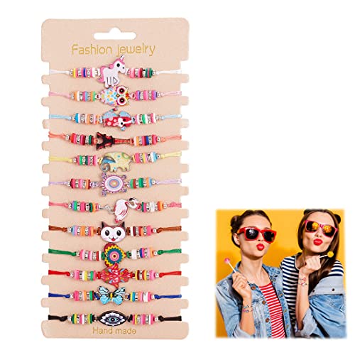 TSLRSA 12 Pcs Mädchen Armband Schmuck, Kinder Freundschaft Armband Einhorn Armband, verstellbare geflochtene Armband für Geburtstag Party Geschenk Mädchen Schmuck von TSLRSA