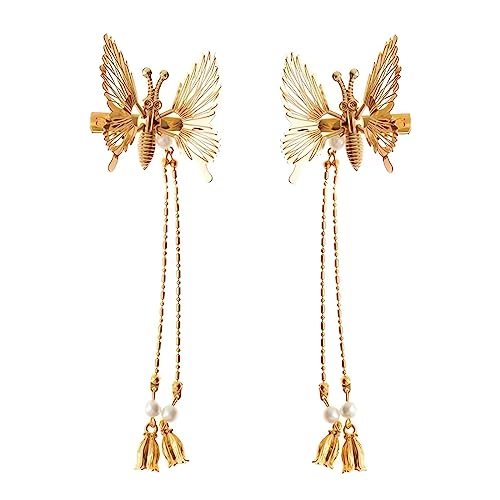 TSLRSA 2 Pcs Schmetterling Quaste Haarspange abnehmbar Flash 3D Snap Haarspange Metall Krokodil Clip Snap Haarspange Mädchen Haarschmuck (Gold) von TSLRSA