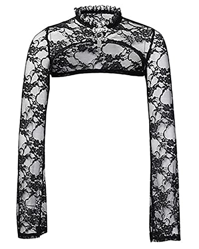 Frauen Gothic Spitze Flare Ärmel Spleißen V-Ausschnitt Velet Tops aushöhlen schwarzes T-Shirt, Spitzenbluse innen, Einheitsgröße von TSMNZMU