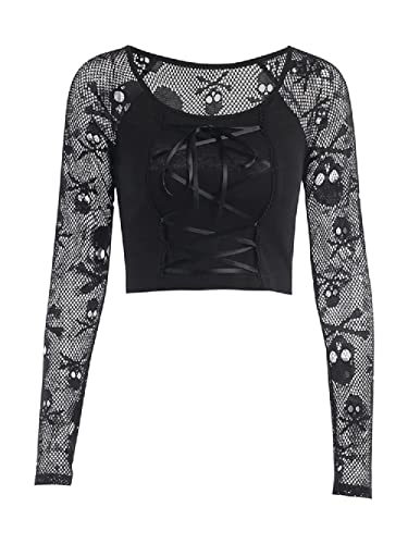 Schwarzes Gothic-Sommer-T-Shirt, kurze Ärmel, Neckholder-T-Shirts für Mädchen und Frauen, 5-Spitzen-Totenkopf-Weihnachtsmotiv, Groß von TSMNZMU