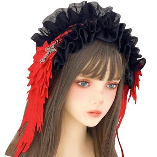 Gothic Haarschmuck mit weicher Spitze und Metallkreuzen Dekoration Gothic Spitze Haarband für Punk Styles Kopfschmuck von TSMORY