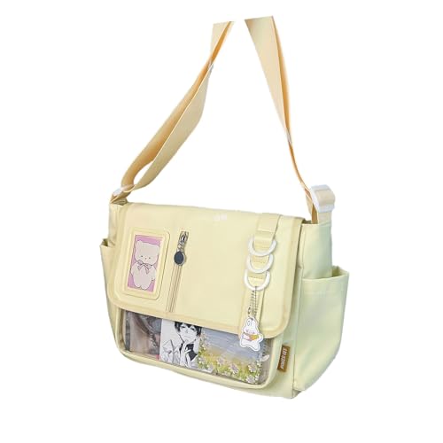 Japanese Styles Nylon Crossbody Bag for Anime Enthusiasten and Students Large Capacity Shoulder Bags for Everyday Use, Cremiges Gelb, 33×27×15cm von TSMORY