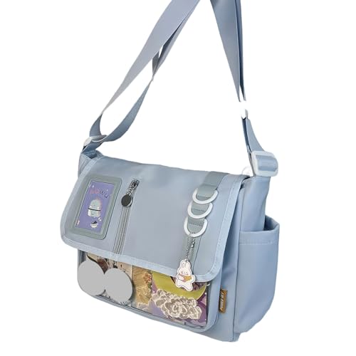 Japanese Styles Nylon Crossbody Bag for Anime Enthusiasten and Students Large Capacity Shoulder Bags for Everyday Use, blau, 33×27×15cm von TSMORY