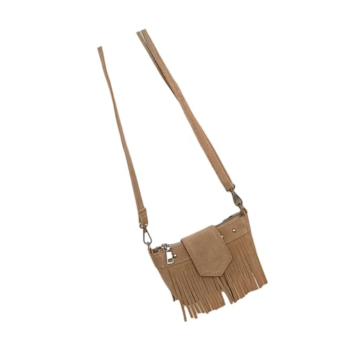 Kleine Umhängetasche im Retro-Stil mit Fransen, für Damen, mit verstellbarem Riemen und Handytasche mit Reißverschluss, aprikose, As shown in the figure von TSMORY