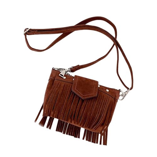 Kleine Umhängetasche im Retro-Stil mit Fransen, für Damen, mit verstellbarem Riemen und Handytasche mit Reißverschluss, braun, As shown in the figure von TSMORY