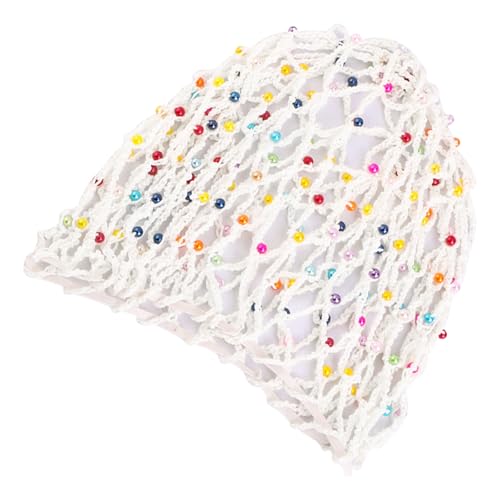 Netz-Haarnetz, Polyester, gestrickt, Schlauchschal mit Kunstperlen, modische Kopfbedeckung für Damen von TSMORY