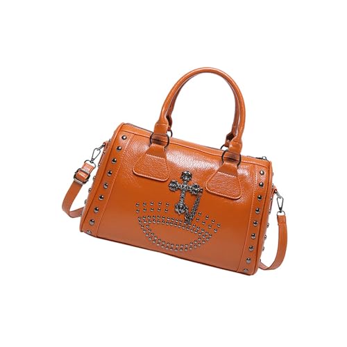 Punk Styles Totenkopf Handtasche Große Kapazität Nieten Arzttasche mit verstellbarem Riemen Große Kapazität Schultertasche für Frauen, braun, As shown in the figure von TSMORY