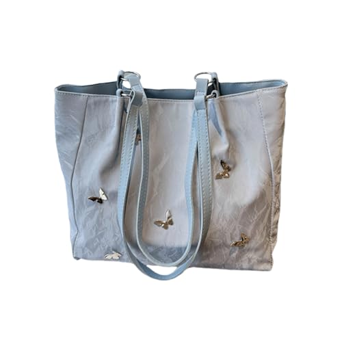 TSMORY Ästhetische Damen-Schultertasche mit Schmetterlings-Design, großes Fassungsvermögen, für Arbeit und Freizeit, PU-Leder, Unterarm-Handtasche mit Reißverschluss, blau, As shown in the figure von TSMORY