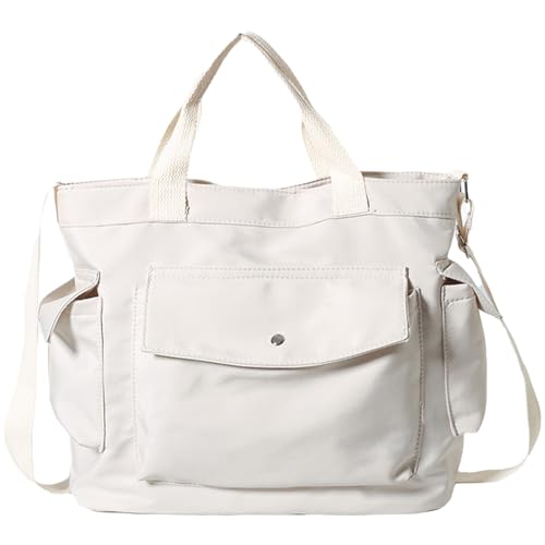 TSMORY Damen-Canvas-Tasche, einfache Umhängetasche, große Kapazität, Umhängetasche, lässige Tasche, Tragegriff oben, Einkaufstasche, weiß, As shown in the figure von TSMORY