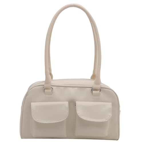 TSMORY Damen-Schultertasche, PU-Leder, Doppeltasche, elegant, einfarbig, glänzend, Unterarm-Handtasche für Pendler und den täglichen Gebrauch, weiß, As shown in the figure von TSMORY