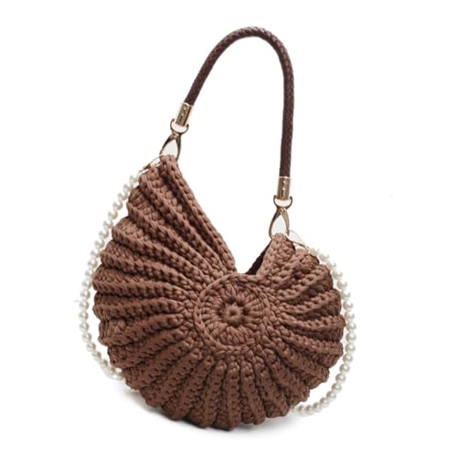 TSMORY Damen-Umhängetasche, stilvolle Umhängetasche, handgewebt, Handtasche, Tragegriff oben, Muscheltasche, coffee, 26x27cm von TSMORY