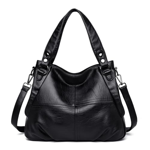 TSMORY Damen-Umhängetasche aus PU-Leder mit Tragegriff oben, Schwarz , 36*28*14cm von TSMORY