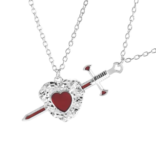 TSMORY Elegante Halskette mit Schwertern und Herzen, symbolisiert Liebe und Stärke, Halskette für Jubiläen oder Valentinstag, 50 cm, Metall von TSMORY