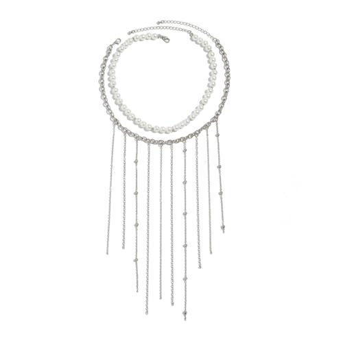 TSMORY Elegante Quasten-Halskette mit verstellbarer Kette, leichtes Design für Damen, Modeschmuck, Kunstperlen-Akzente, As shown in the figure, Legierung, Imitationsperle von TSMORY