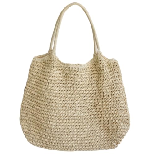 TSMORY Geflochtene Stroh-Handtasche, großes Fassungsvermögen, gewebte Umhängetasche, modisch, einfarbig, Korbtasche für Strandurlaub von TSMORY