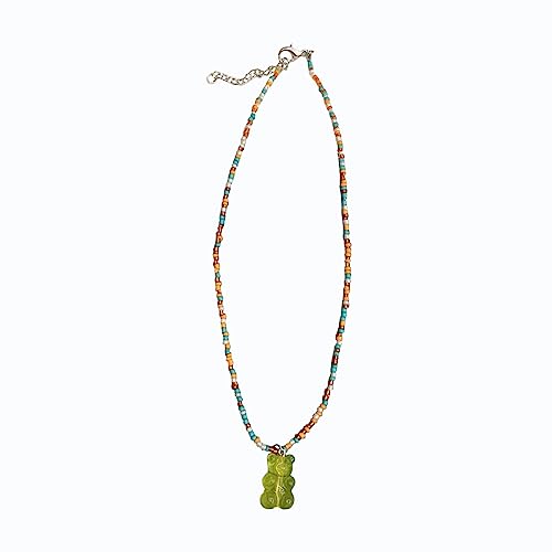 TSMORY Halskette mit buntem Bär/Herz-Anhänger, mehrfarbig, Reis-Perlen, Schmuck für Damen, 38 cm, Polymer-Ton von TSMORY