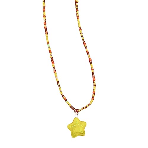 TSMORY Halskette mit fünfzackigem Stern-Anhänger, bunte Perlen, Choker, kurze Halskette, Perlen für Damen und Mädchen, As shown in the figure, Mi Zhu von TSMORY