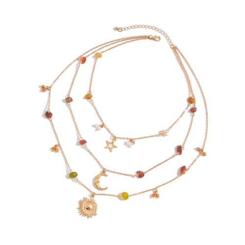 TSMORY Mehrschichtige lange Halskette mit Perlen-Design, Sonnenanhänger, modischer Schmuck für verschiedene Anlässe von TSMORY
