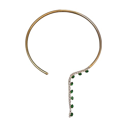 TSMORY Modische Smaragd-Halskette, Schmuck-Accessoire für Damen, elegante Strasssteine, offenes Halsband, Statement-Stücke, Circumference 40cm, Kupfer, Strass TSMORY Modische Smaragd-Halskette, Schmuck-Accessoire für Damen, elegante Strasssteine, offenes Halsband, Statement-Stücke, Circumference 40cm, Kupfer, Strass von TSMORY